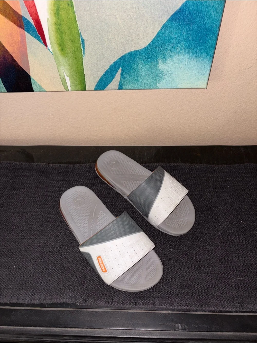 AND1 white & gray slides with orange accents casual lifestyle footwear size 8
